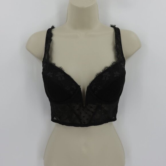 Victorias Secret 34C Bra Dream Angels Black Polka Dot Mesh Flower Lace Underwire - Picture 16 of 16